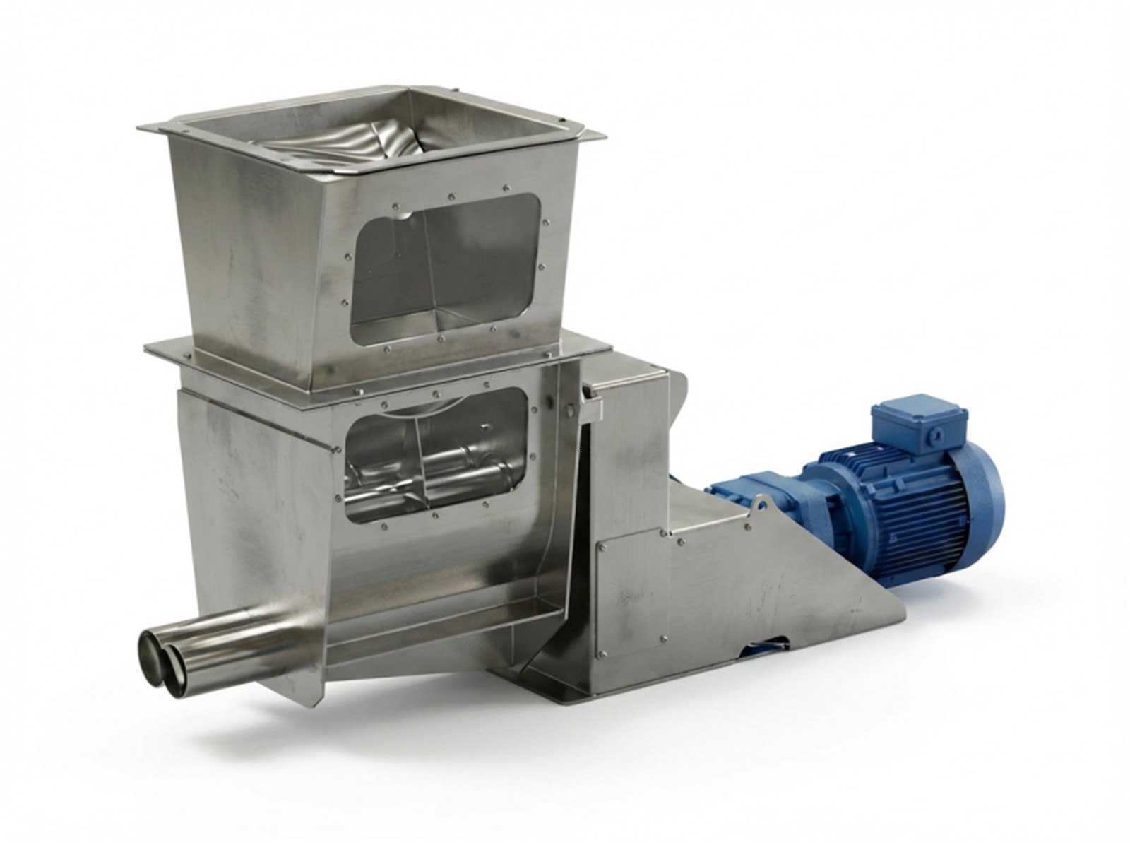 Behpoo twin-screw volumetric feeder with stainless steel hopper and geared drive